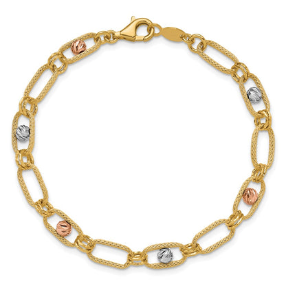 Polished/Textured/Dia-cut Fancy Link Bracelet 7"