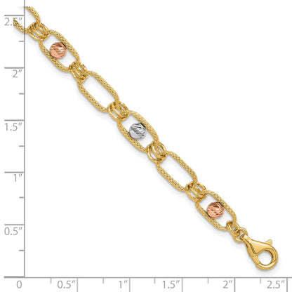 Polished/Textured/Dia-cut Fancy Link Bracelet 7"