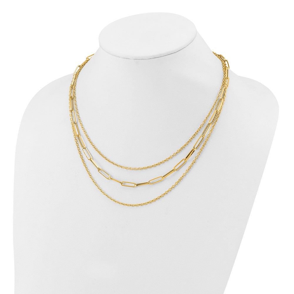 Polished 3-strand Fancy Link Necklace 18"