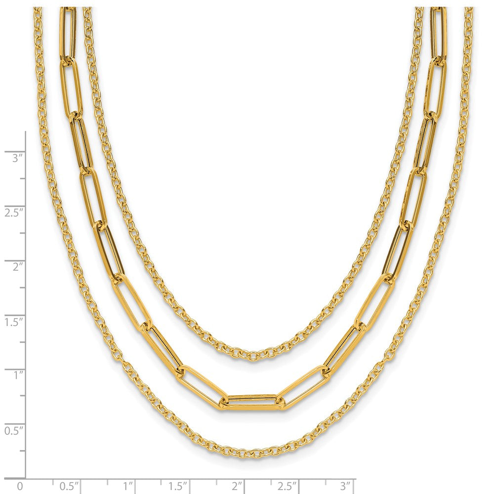 Polished 3-strand Fancy Link Necklace 18"