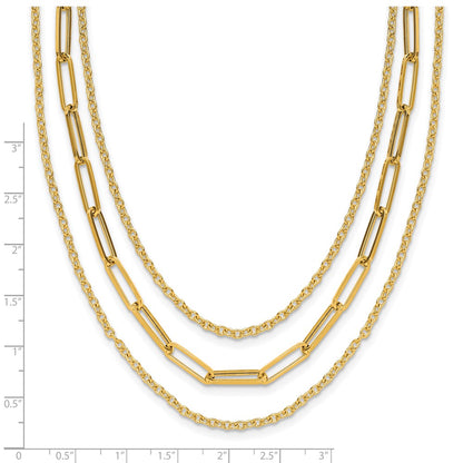 Polished 3-strand Fancy Link Necklace 18"