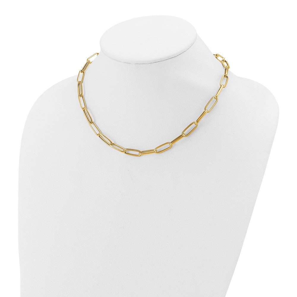 Polished and Textured Fancy Link Necklace 17" - 6.55mm