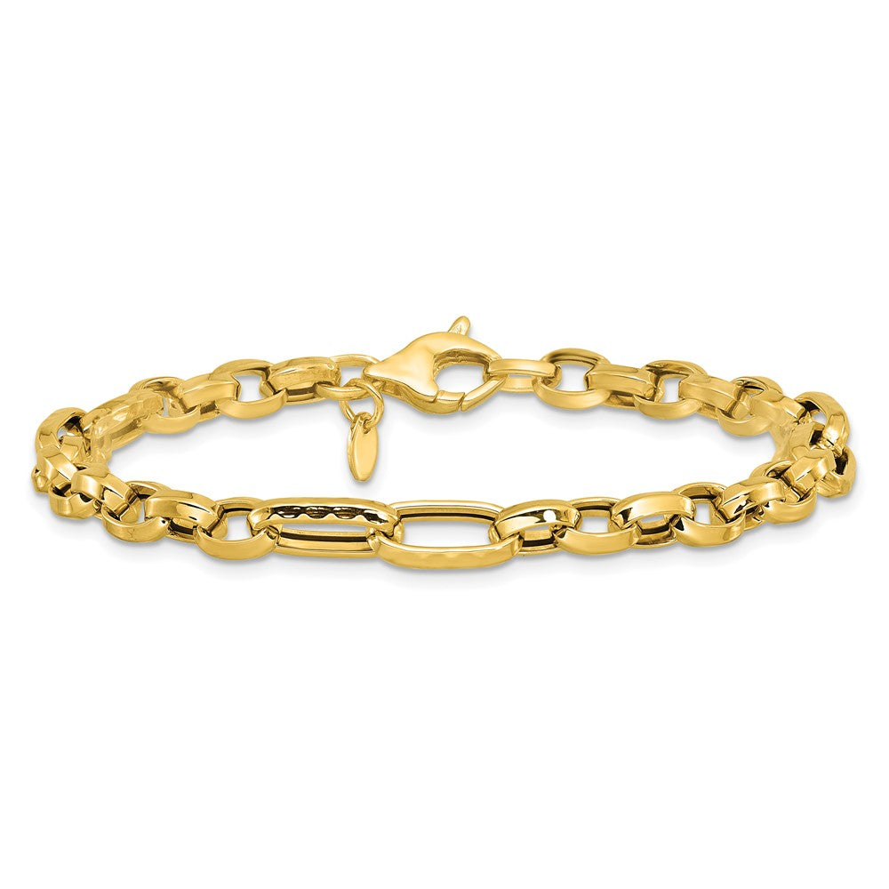 Polished and Hammered Fancy Link Bracelet 7.5"
