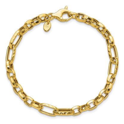 Polished and Hammered Fancy Link Bracelet 7.5"
