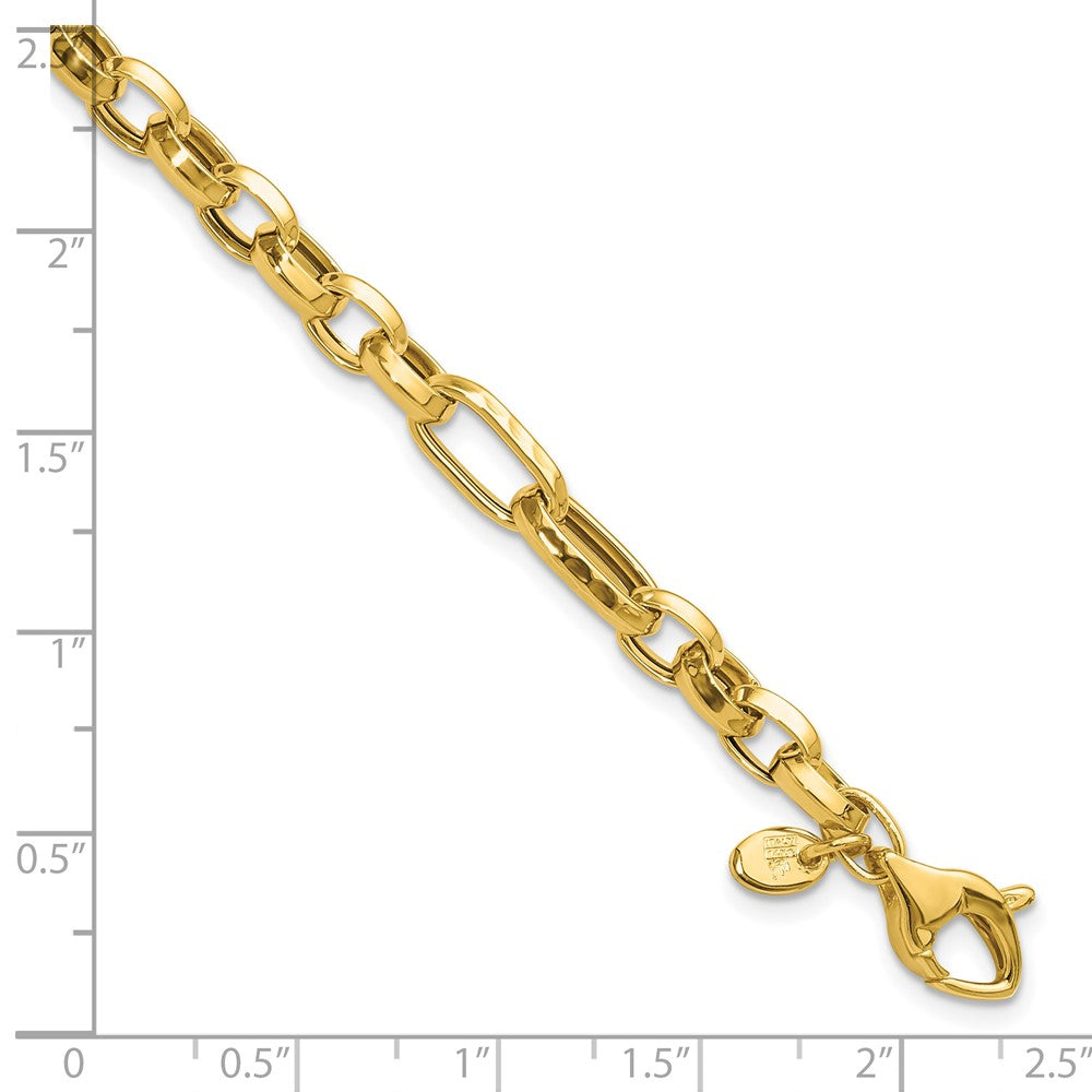 Polished and Hammered Fancy Link Bracelet 7.5"