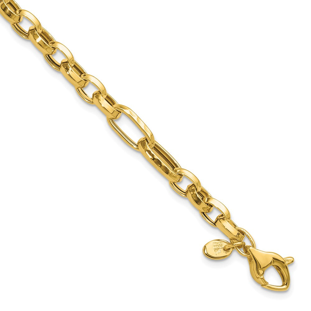 Polished and Hammered Fancy Link Bracelet 7.5"