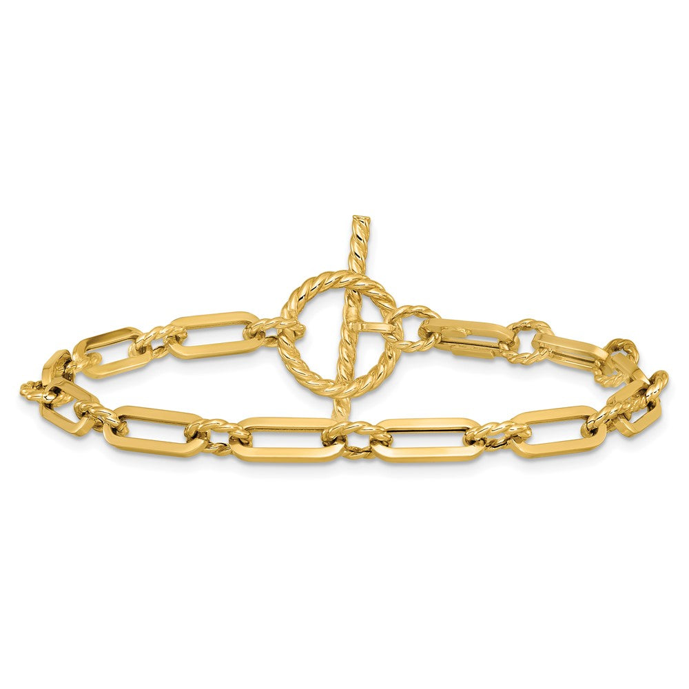 Polished and Twisted Fancy Link Toggle Bracelet 7" - 4.2g