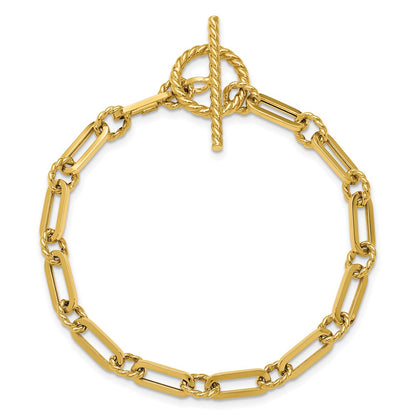 Polished and Twisted Fancy Link Toggle Bracelet 7" - 4.2g