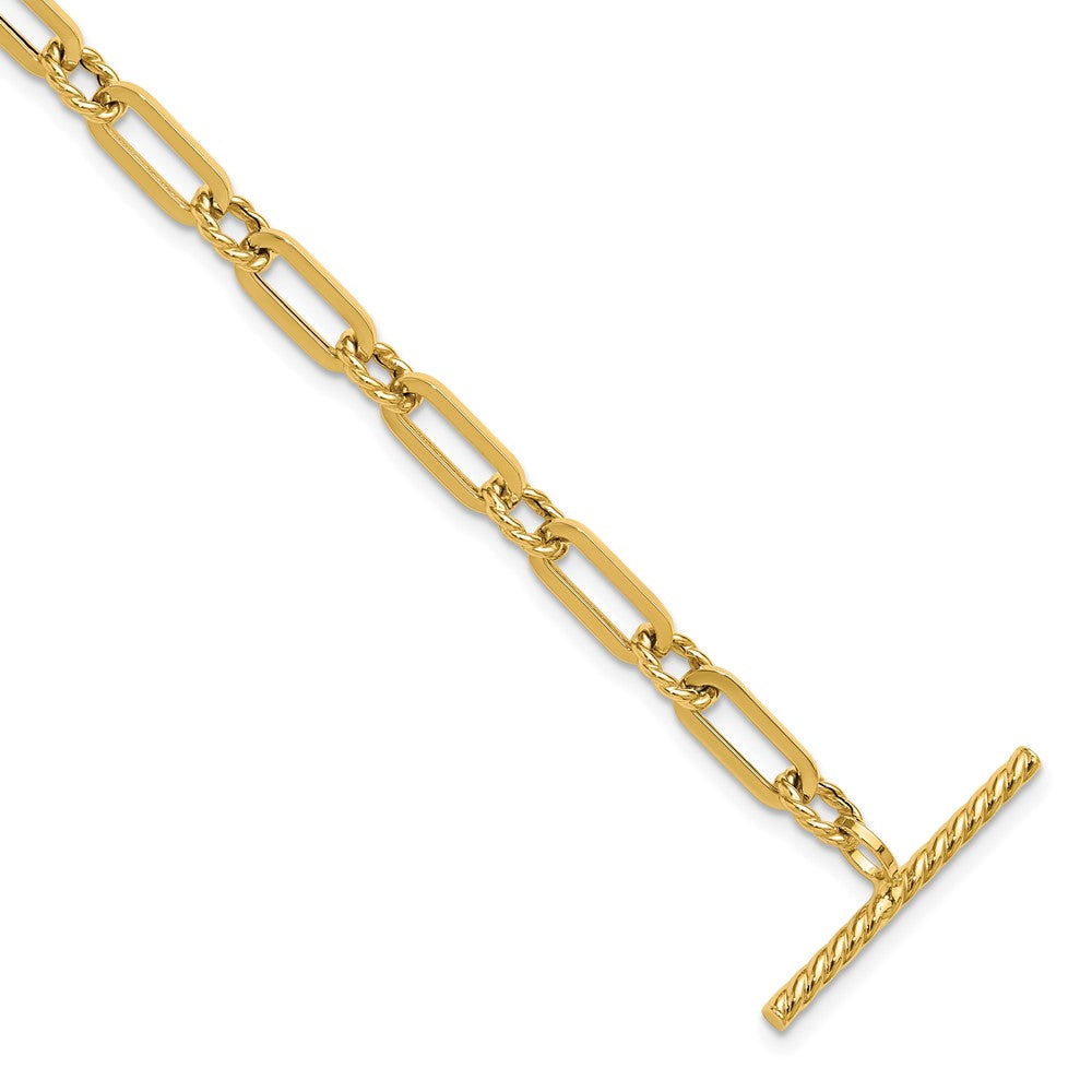 Polished and Twisted Fancy Link Toggle Bracelet 7" - 4.2g