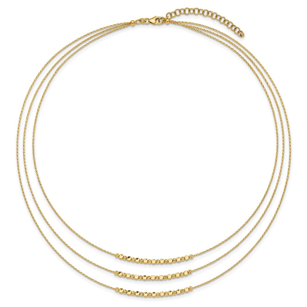 Polished/Texture/Dia-cut Beads 3-strand w/ 2in ext. Necklace