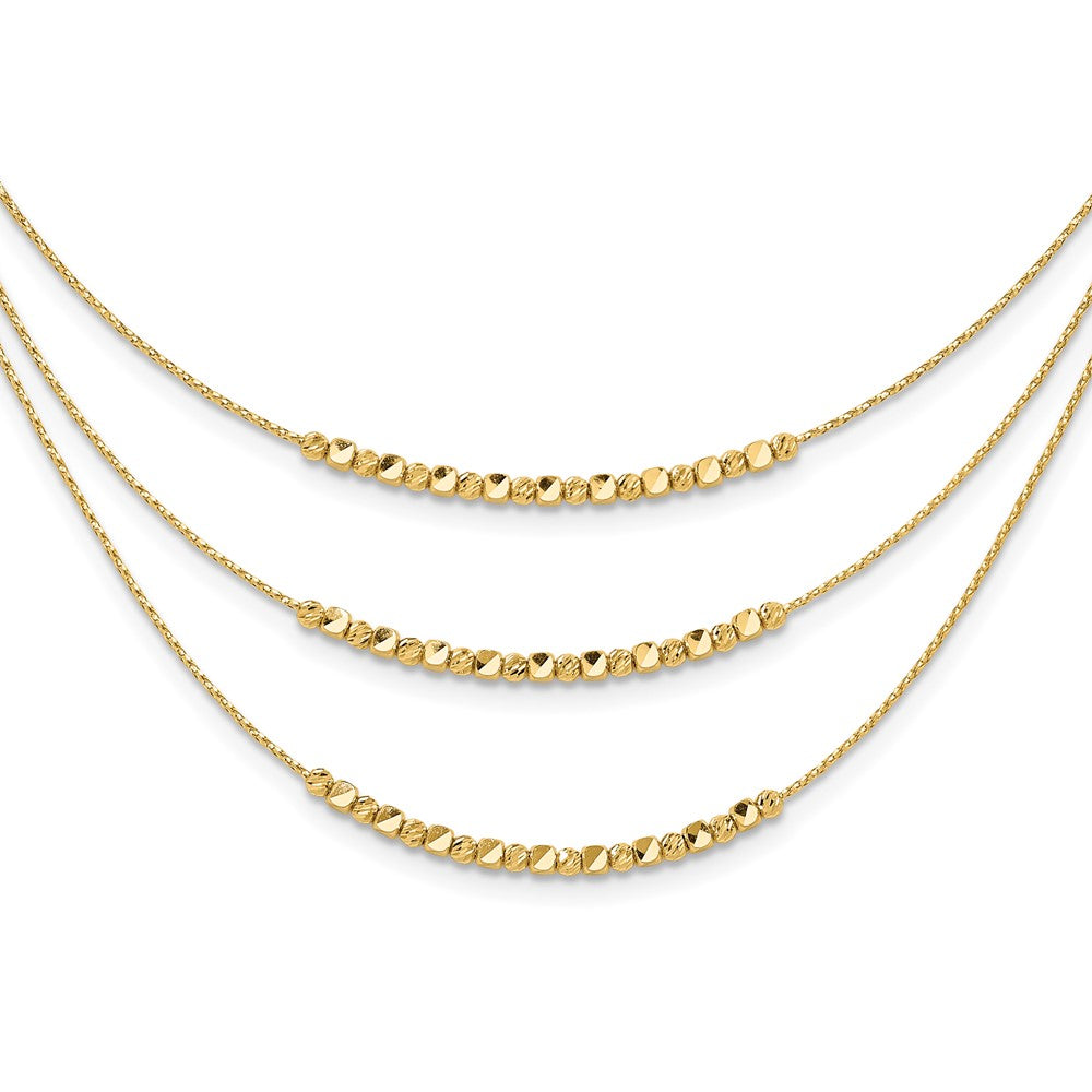 Polished/Texture/Dia-cut Beads 3-strand w/ 2in ext. Necklace