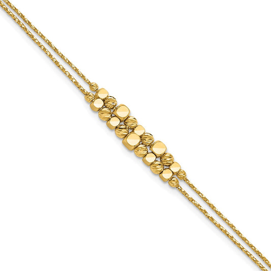 Polished/Texture/Dia-cut Beads 2-Strand w/ 1in ext. Bracelet