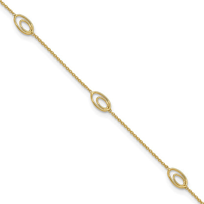 Polished Fancy Oval Link Plus 1in ext. Anklet - 0.6mm