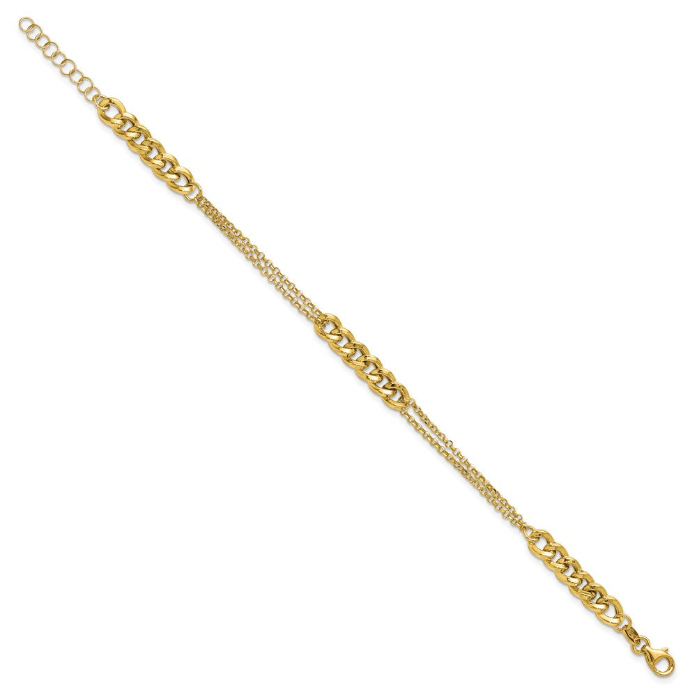 Polished/Dia-cut 2-Strand Fancy Link w/1in ext. Bracelet