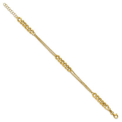 Polished/Dia-cut 2-Strand Fancy Link w/1in ext. Bracelet