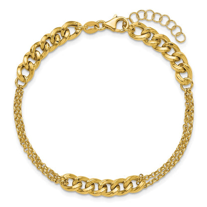Polished/Dia-cut 2-Strand Fancy Link w/1in ext. Bracelet