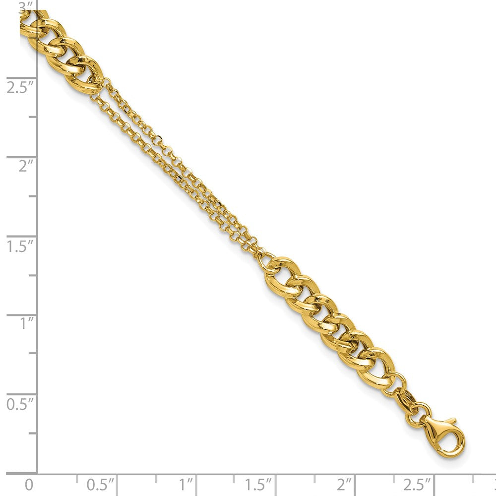 Polished/Dia-cut 2-Strand Fancy Link w/1in ext. Bracelet