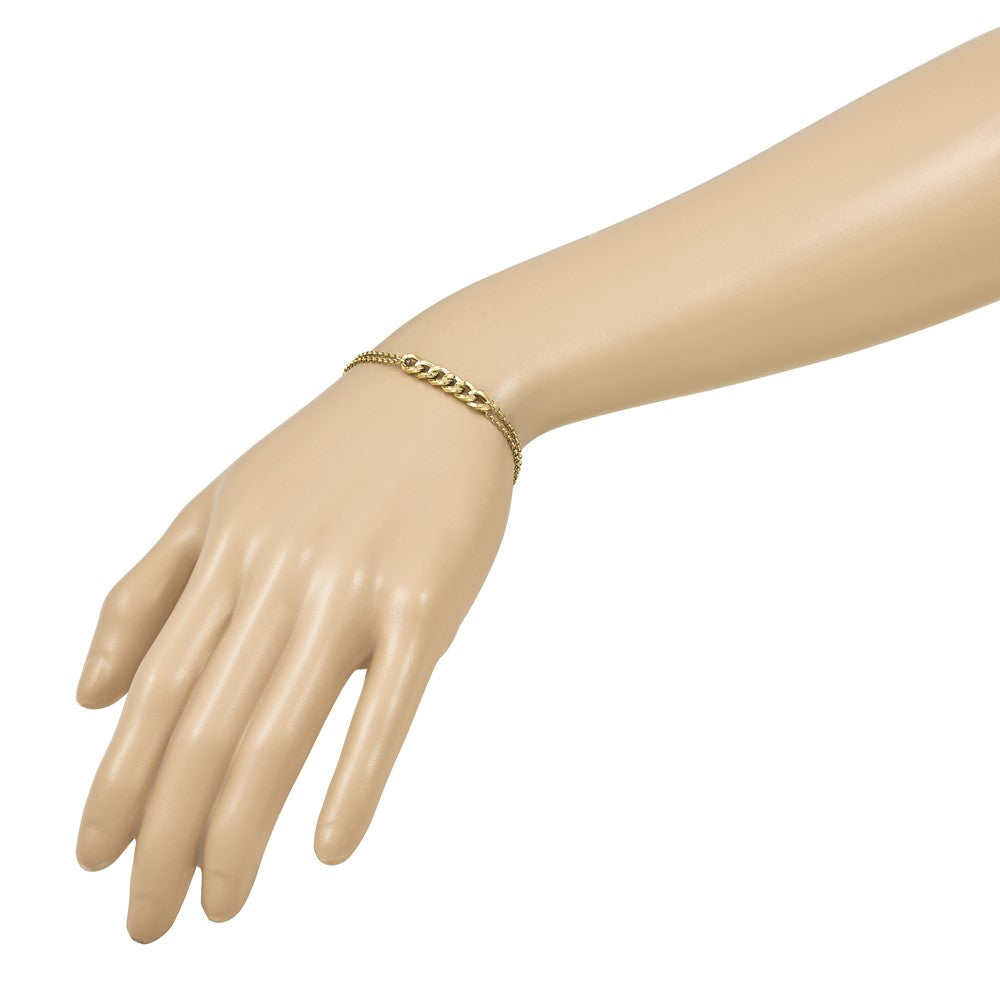 Polished/Dia-cut 2-Strand Fancy Link w/1in ext. Bracelet