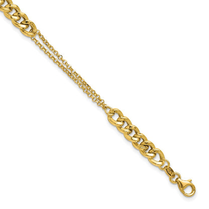 Polished/Dia-cut 2-Strand Fancy Link w/1in ext. Bracelet