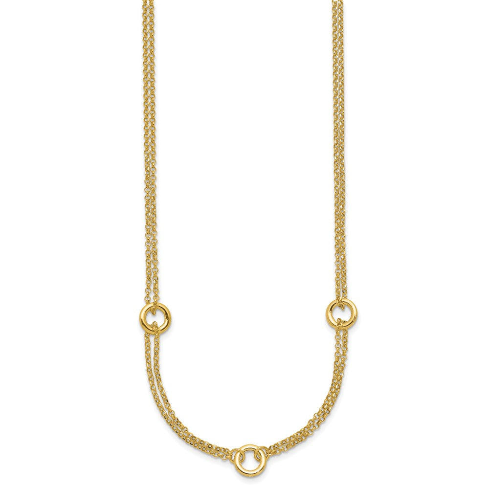 Polished/Dia-cut 2-Strand Circle Link w/2in ext. Necklace