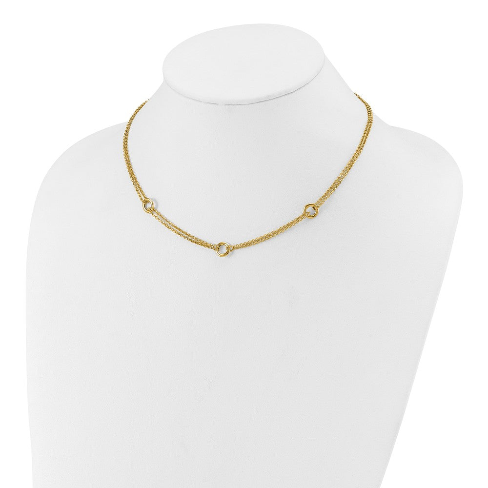 Polished/Dia-cut 2-Strand Circle Link w/2in ext. Necklace
