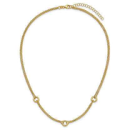 Polished/Dia-cut 2-Strand Circle Link w/2in ext. Necklace