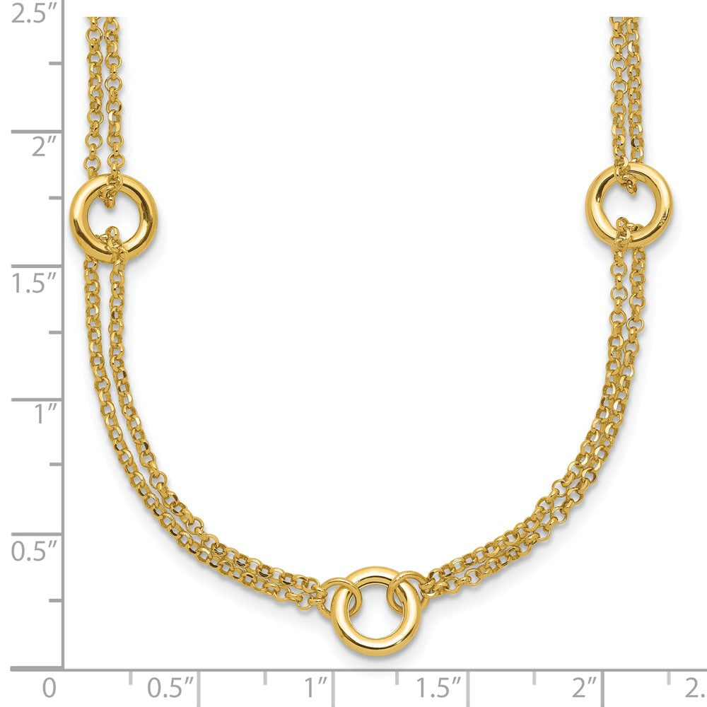 Polished/Dia-cut 2-Strand Circle Link w/2in ext. Necklace