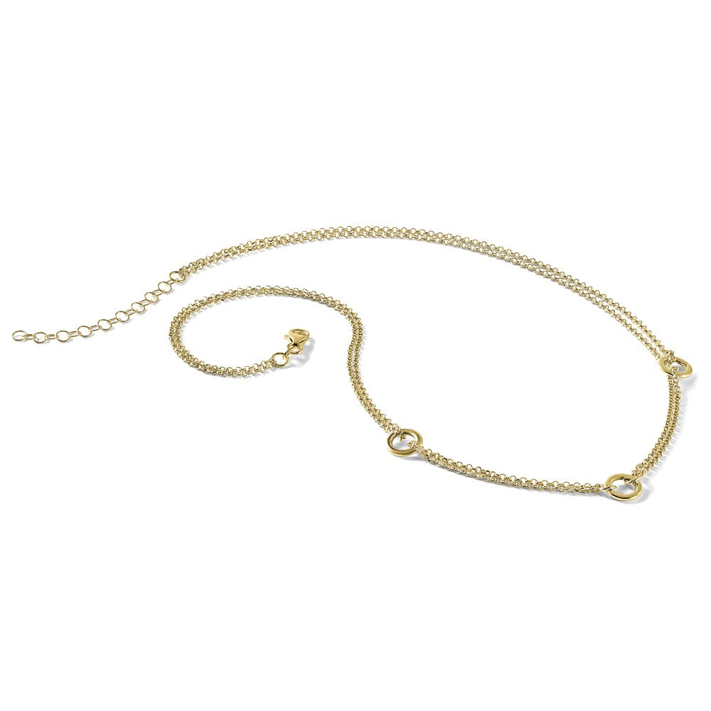 Polished/Dia-cut 2-Strand Circle Link w/2in ext. Necklace