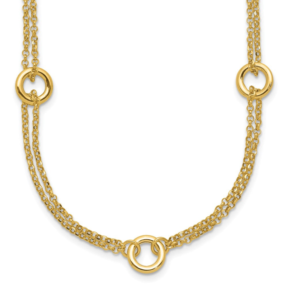 Polished/Dia-cut 2-Strand Circle Link w/2in ext. Necklace