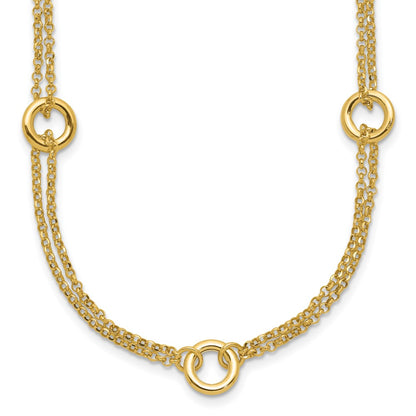 Polished/Dia-cut 2-Strand Circle Link w/2in ext. Necklace