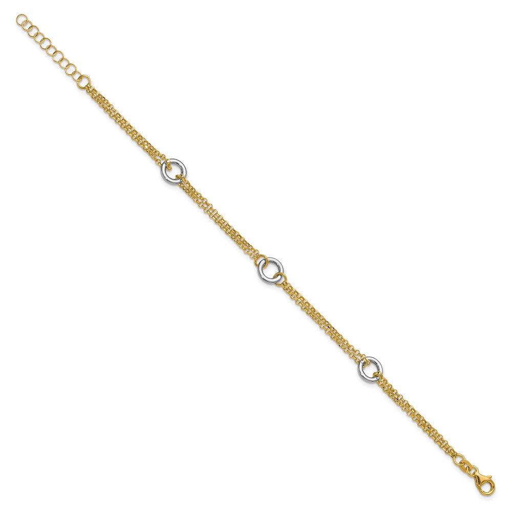 TT Gld Polish/Dia-cut 2-Strand Circle Link w/1in ext. Bracelet