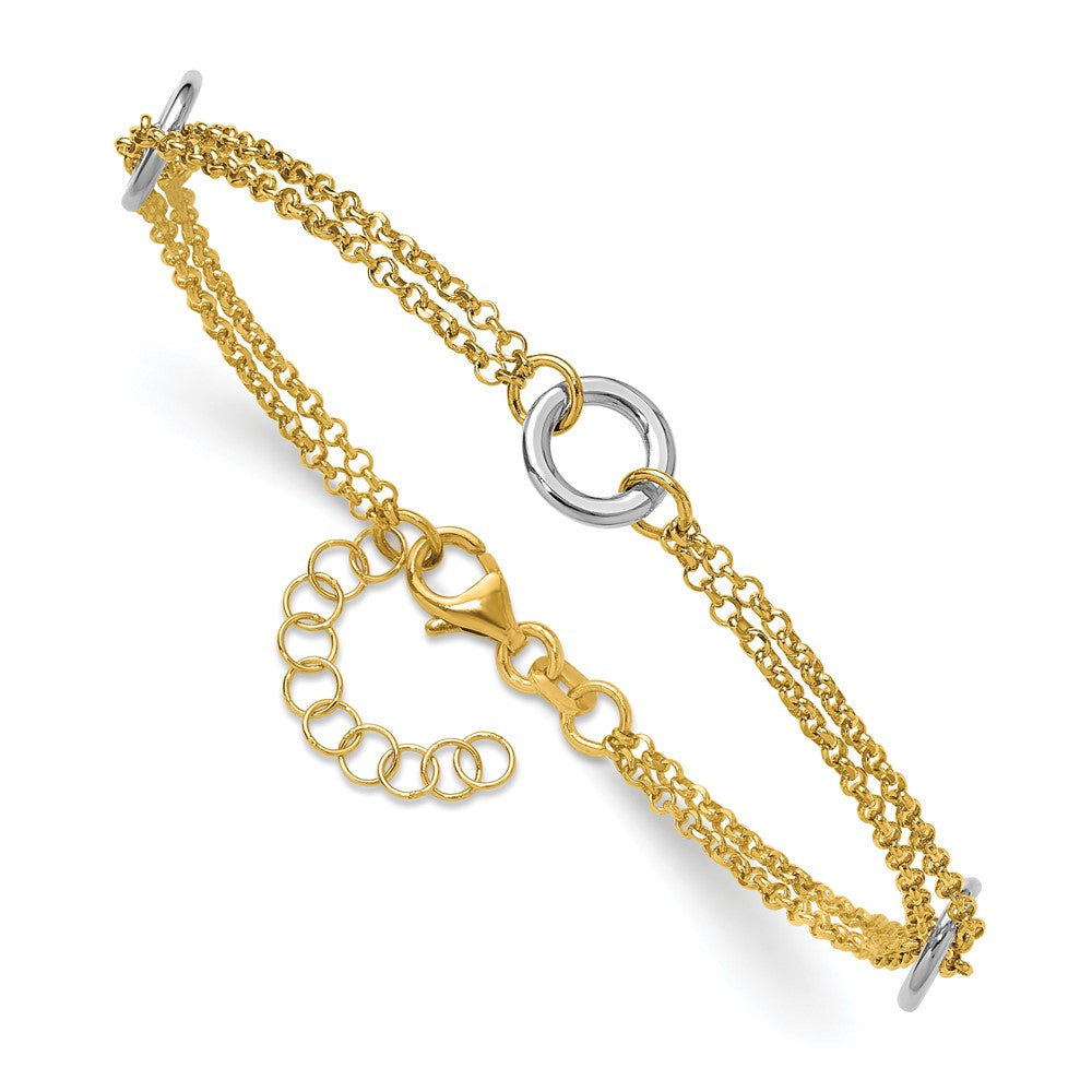 TT Gld Polish/Dia-cut 2-Strand Circle Link w/1in ext. Bracelet