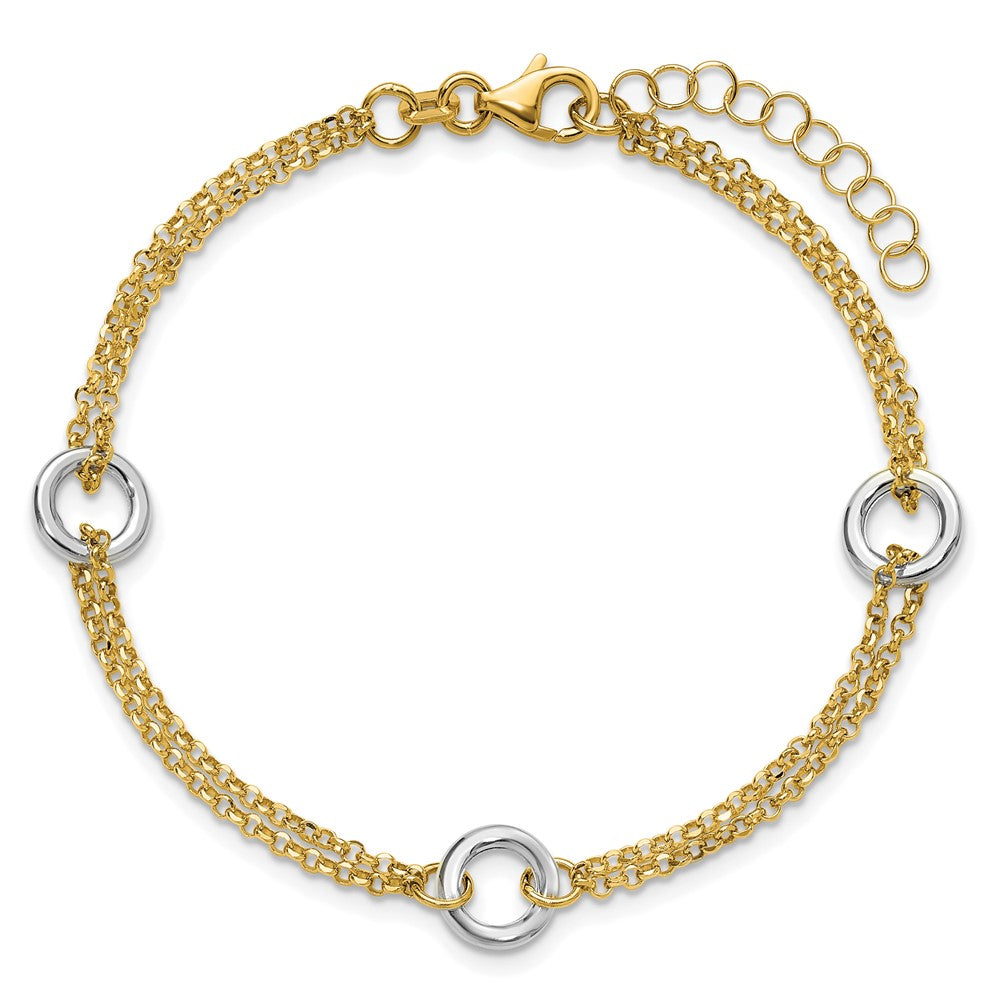 TT Gld Polish/Dia-cut 2-Strand Circle Link w/1in ext. Bracelet