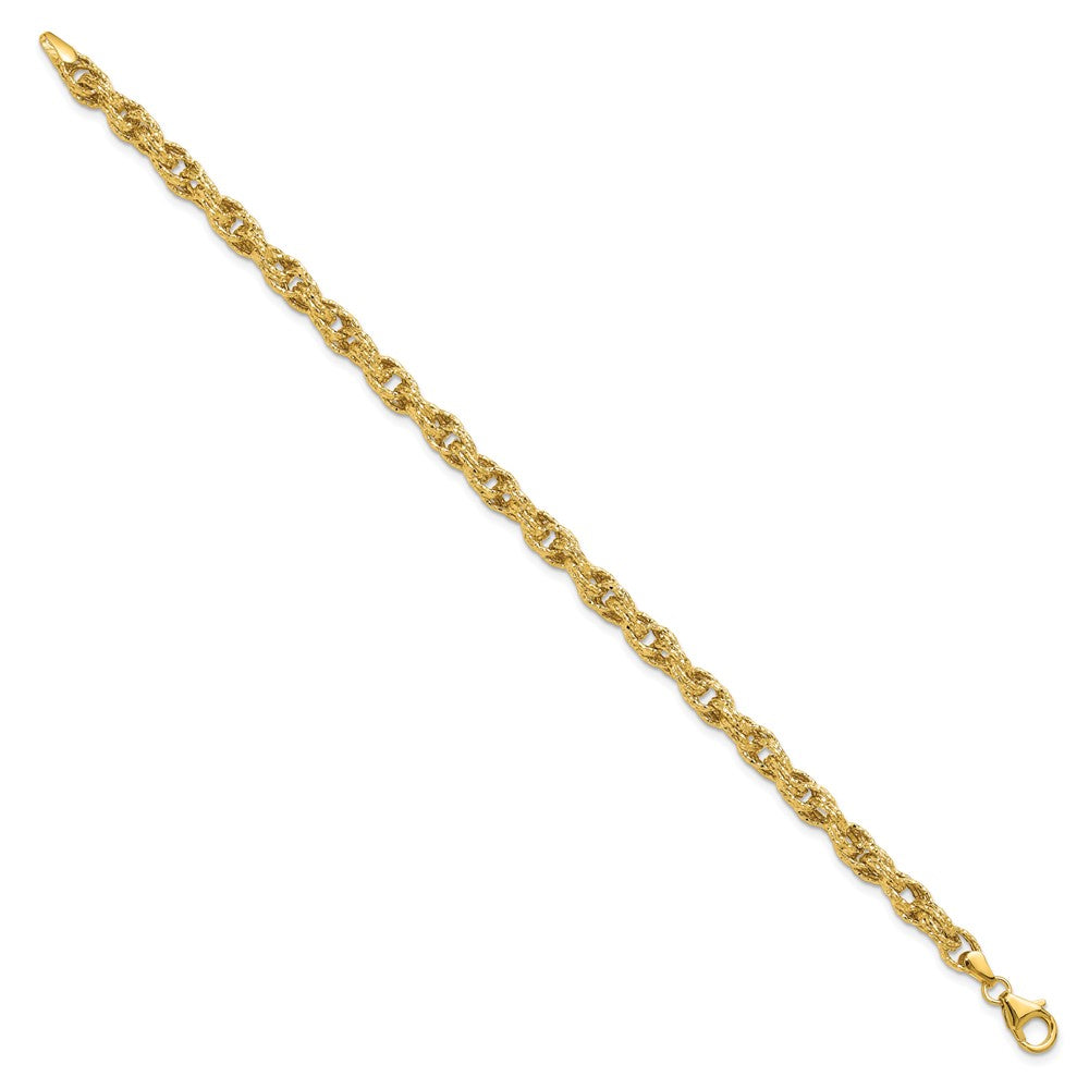 Polished/Textured/Dia-cut Twisted Link Bracelet 7.5"