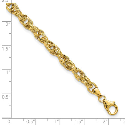 Polished/Textured/Dia-cut Twisted Link Bracelet 7.5"