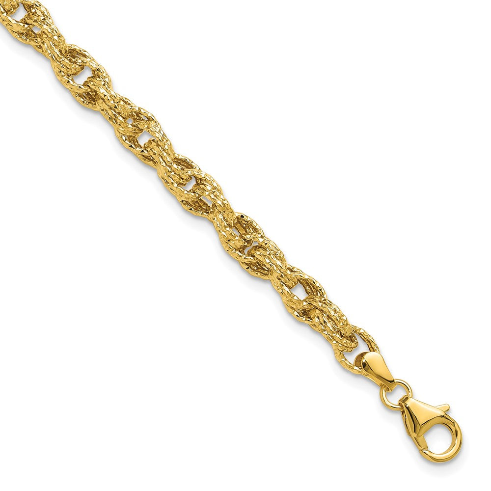 Polished/Textured/Dia-cut Twisted Link Bracelet 7.5"