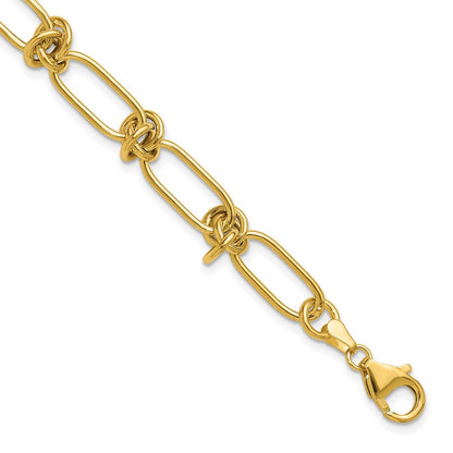 Polished Love Knot Fancy Paperclip Link Bracelet 7.5"