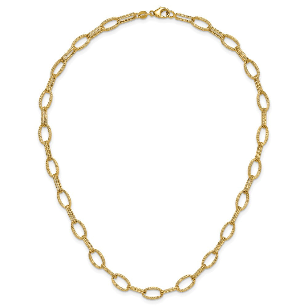 Polish/Texture/Dia-cut Fancy Oval Link Necklace 16.75"