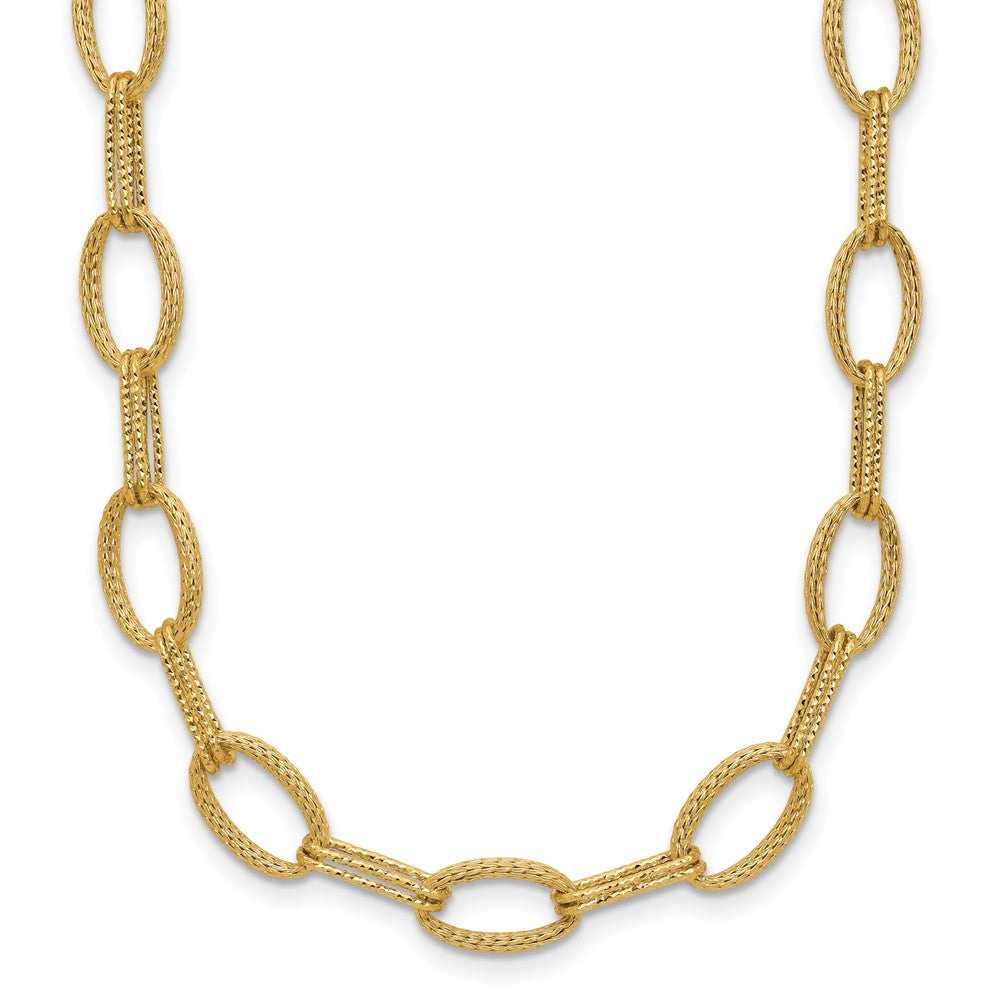 Polish/Texture/Dia-cut Fancy Oval Link Necklace 16.75"