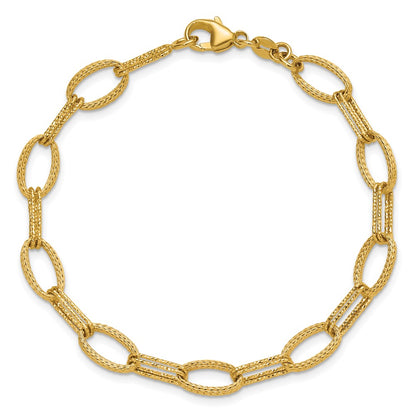 Polish/Texture/Dia-cut Fancy Oval Link Bracelet 7.5"