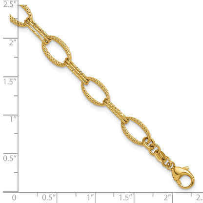 Polish/Texture/Dia-cut Fancy Oval Link Bracelet 7.5"