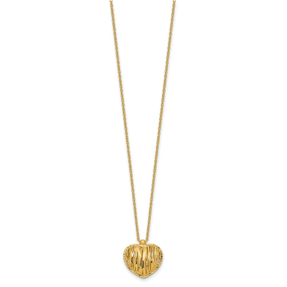 Polished / Dia-cut Puffed Heart w/2in ext. Necklace