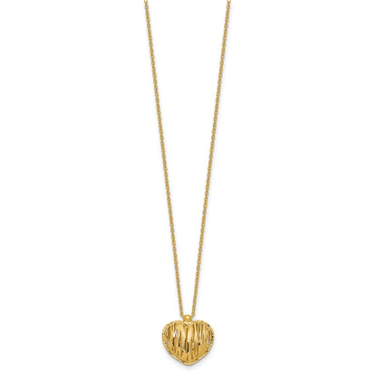 Polished / Dia-cut Puffed Heart w/2in ext. Necklace