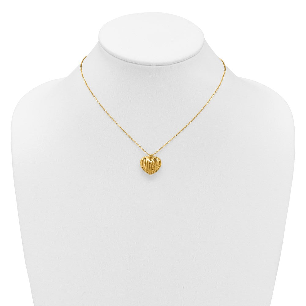 Polished / Dia-cut Puffed Heart w/2in ext. Necklace