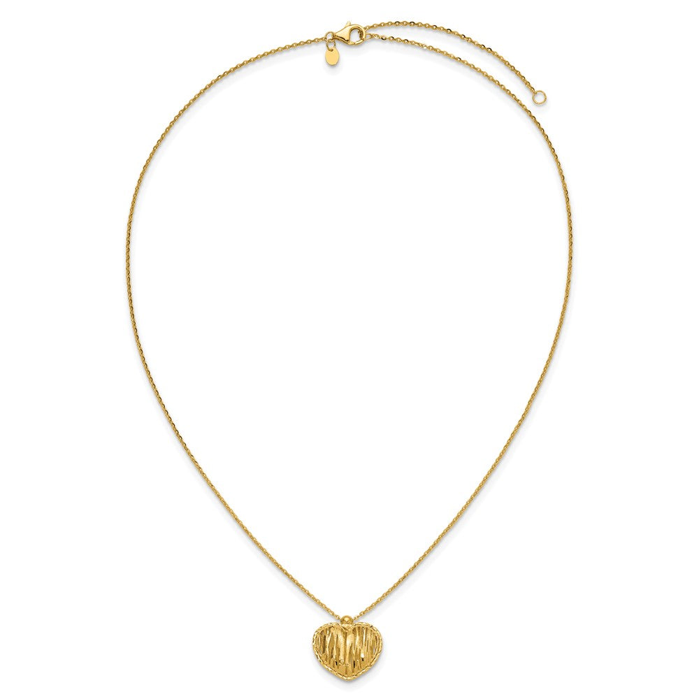 Polished / Dia-cut Puffed Heart w/2in ext. Necklace