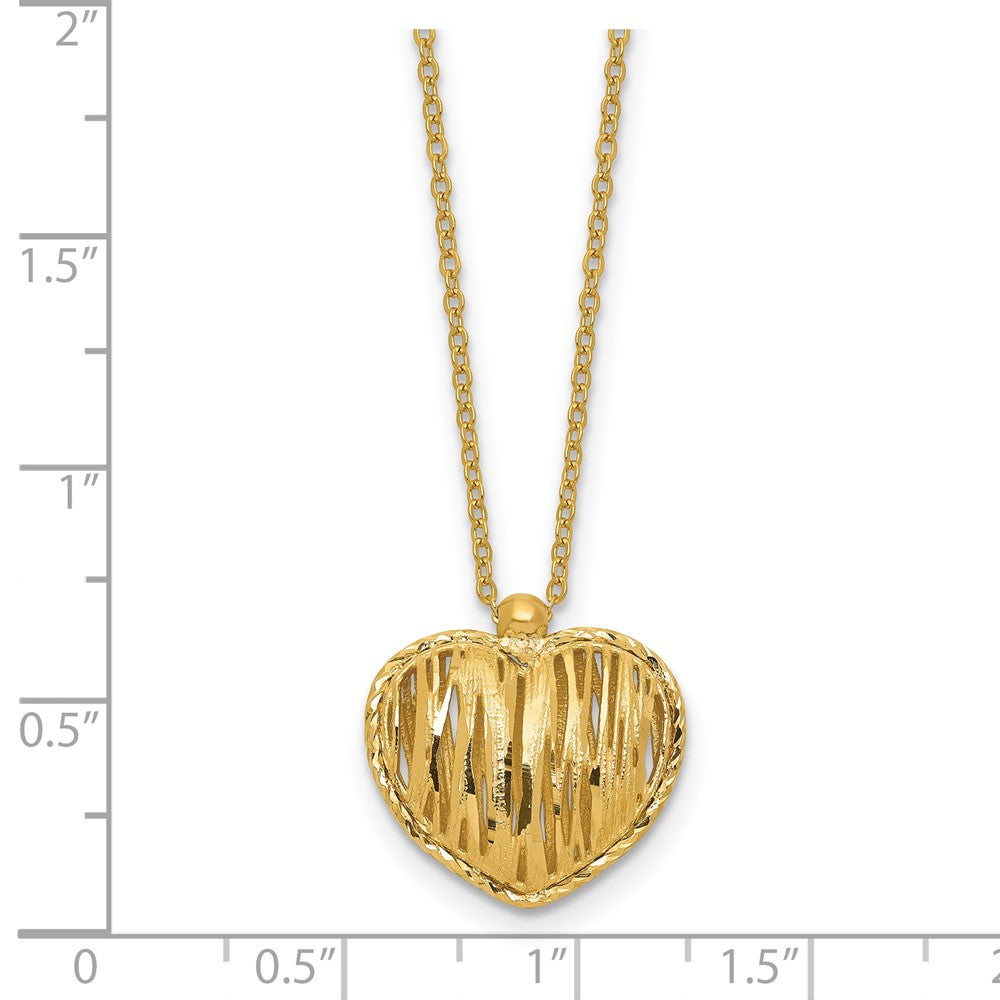 Polished / Dia-cut Puffed Heart w/2in ext. Necklace