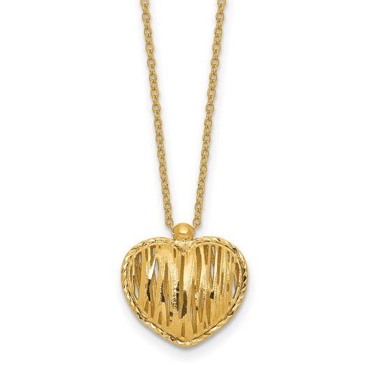Polished / Dia-cut Puffed Heart w/2in ext. Necklace