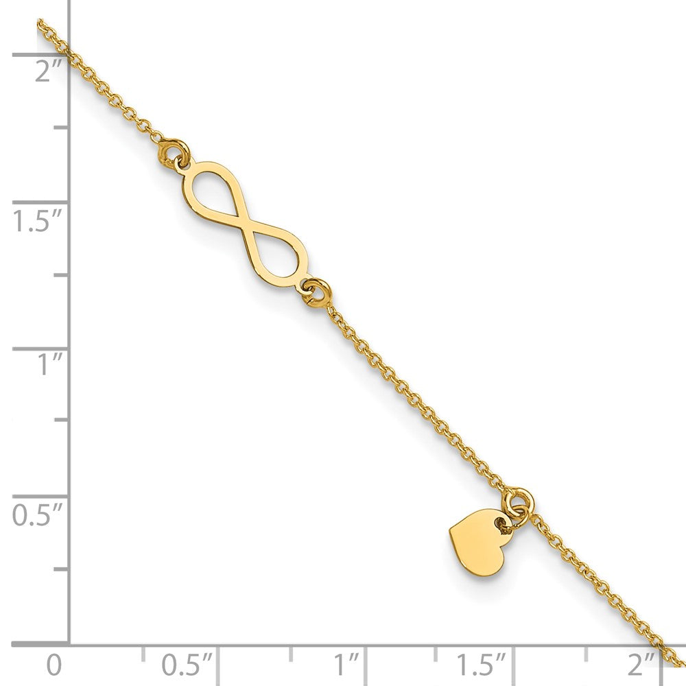 Polished Infinity/Dangle Heart Plus 1in ext. Anklet