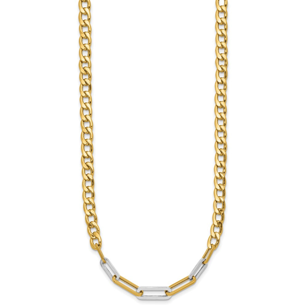 Polished Curb and Paperclip Link Necklace 17.75"