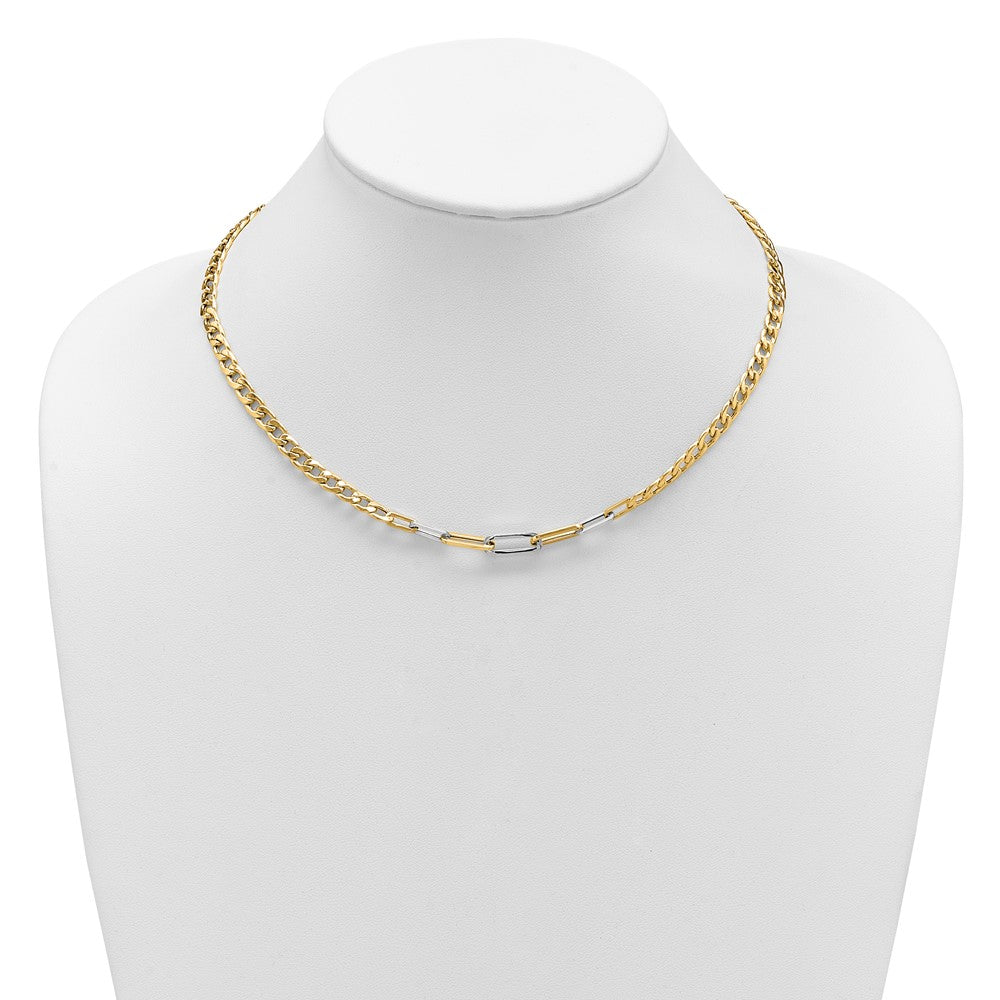 Polished Curb and Paperclip Link Necklace 17.75"
